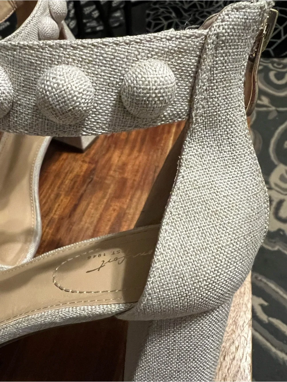 Cato Comfort Linen Pom Pom Block Heel Sandals Women’s 8W Wide